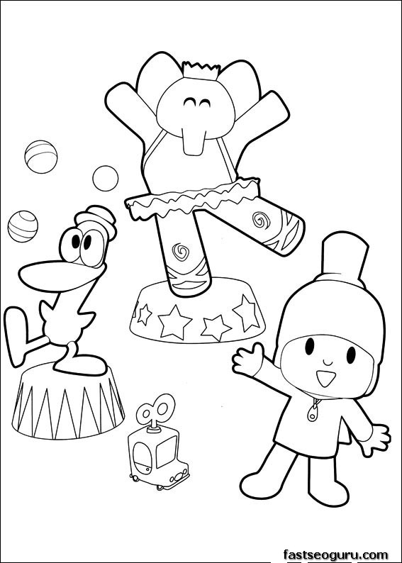Print out coloring pages Pocoyo Pato and Elly play surkres